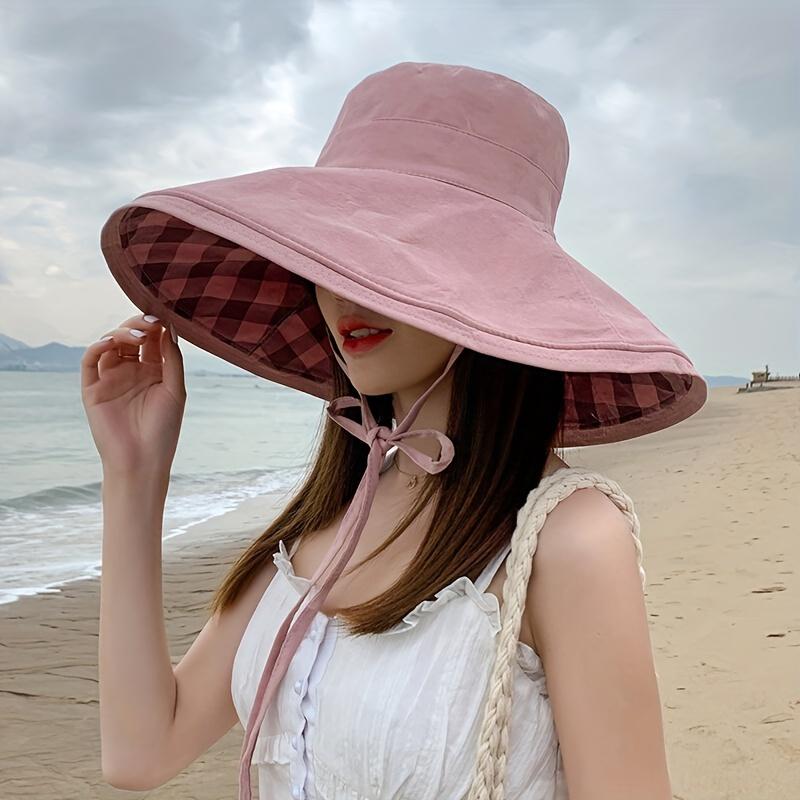 WTEMPO Wide Brim Sunscreen Bucket Hats Lace Up UV Protection Basin Hats Women Outdoor Travel Beach Sun Hats