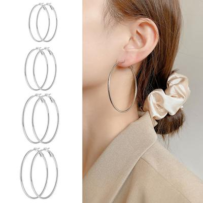 1 Pair Women Ear Different Polished Sizes Circle Earrings Hoop Solid Color Electroplated Ear