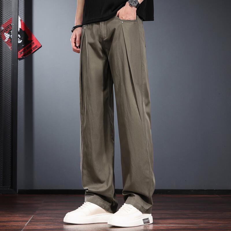 Jie Leinuo Men's Casual Wide-Leg Straight Trousers