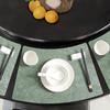 Artificial Leather Placemats Oil Resistant Chinese Style Engraved Flower Pattern Fan-Shaped Placemats Dining Table Decor