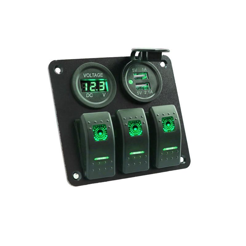 

3-бандовая водонепроницаемая цифровая панель тумблера 3.1A, двойная USB-розетка для зарядного устройства, вольтметр для автомобиля, морской лодки, автофургона зелёный