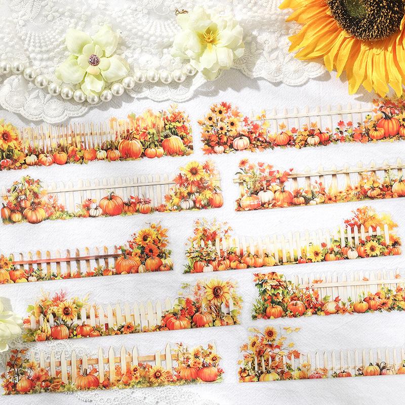 10 Pcs Long Strip Plant Flowers Stickers Pack Creativity Adhesive Diy Diary Album Scrapbooking Material Planner Craft Supplies