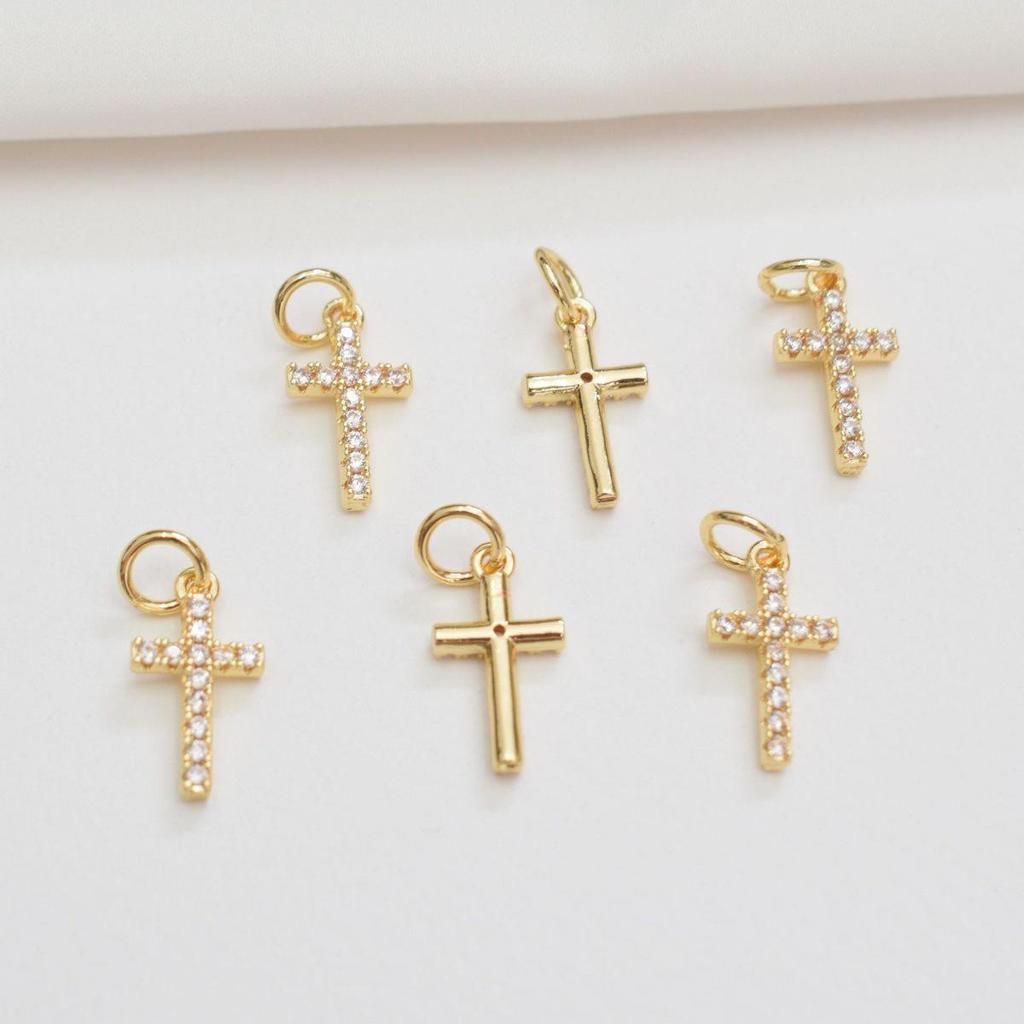 14K Gold-Filled Diamond Mini Cross Pendant for DIY Bracelets and Necklaces