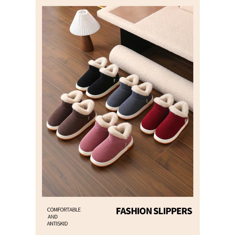 Unisex Winter Warm Closed Heel Thick Sole Non Slip Cotton Shoes For Indoor Outdoor Wear