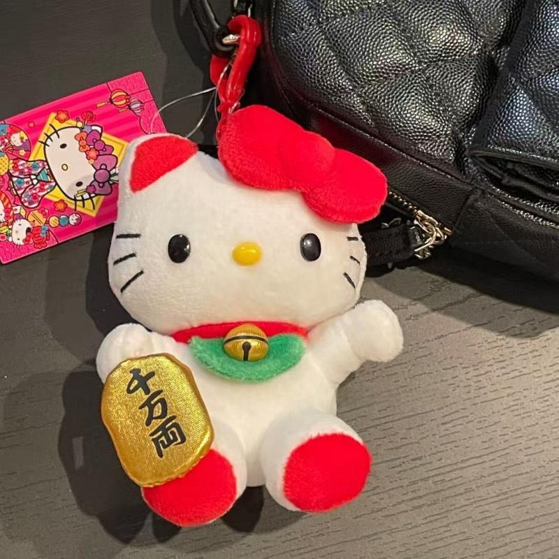 Sanrio Maneki-neko Hello kitty Plush doll Animal Plush knapsack Pendant Cartoon Lucky kitty Cat bag accessoires Ornament Gift