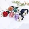 Fashion Women Hair Decoration Gifts Tissu Rose Fleur Cheveux Perles Hairband Queue De Cheval Titulaire Corde Anneau Accessoires