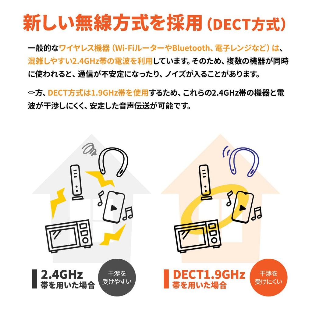 OTOMS Wireless Neck Speaker for DECT Low Lightweight 100m Communication IPX4 Water 7 Hours Continuous Clear Black KaiTele-kun VS-N300 TV, 1.9GHz,