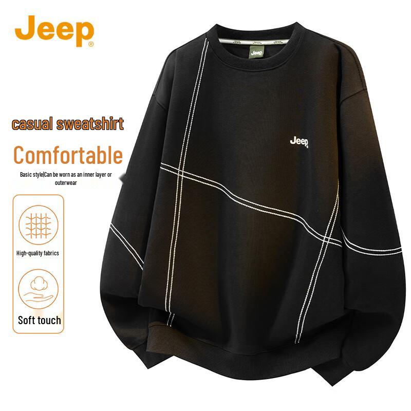 

JEEP Men s Retro Loose Fit Round Neck Sweatshirt L