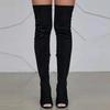 Stivali da Donna Alti Fino al Ginocchio Peep Toe alla Moda Taglie Grandi 34-46 Zip Laterale Elastici Stivali Lunghi Scarpe da Donna