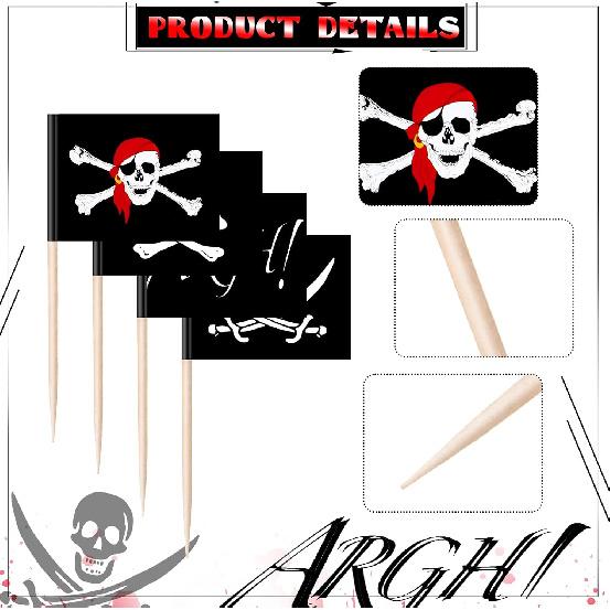 100 Pieces Pirate Cupcake Toppers Pirate Flag Toothpicks Cocktail Picks Food Picks Flags for Party Food Appetizer Cupcake Cocktail Decorations