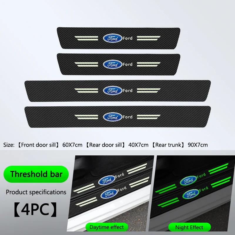 New 2026 Car Sticker 4Pcs Carbon Fiber Door Sticker Protector Car Threshold Strip Sticker for Ford Mustang 2024 2025 Anti-Kick T
