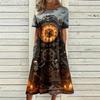 Damen Casual Halloween-Print Rundhalskleid mit Taschen