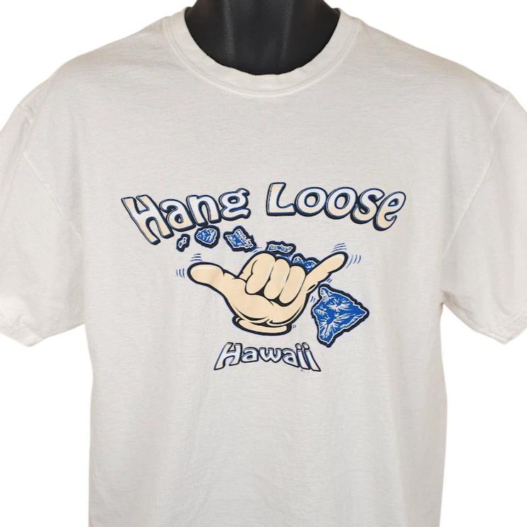 

Vintage Hang Loose Hawaii 100% Cotton T-shirt Mens Tees Top Mens Size Large White 90s Y2K Hawaiian 3XL
