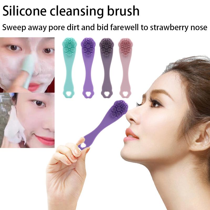 Finger Cover Long Handle Design Silicone Cleansing Face Brush Washing Facial Pore Cleaner Exfoliator Face Detail Washing Brush