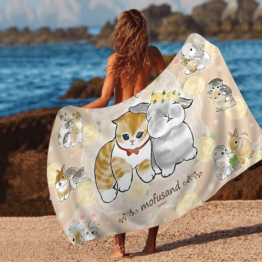 Funny Cat M-Mofusand Anime Microfiber Blanket Quick Drying Beach Towels Oversized Printing Super Absorbent Pool Towel Blanket