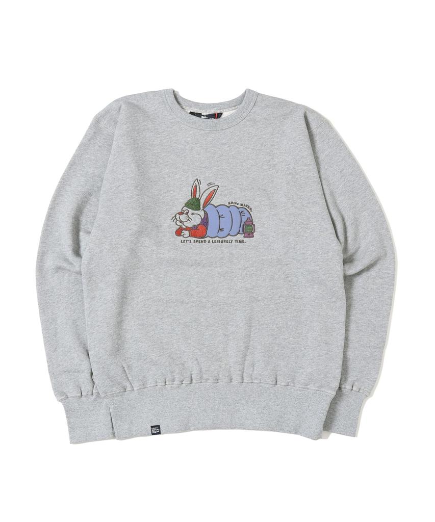 Camp Rabbit Fleece Crew B Embroidered Sweatshirt for Medium Gray [Cliff Mayer] Men,