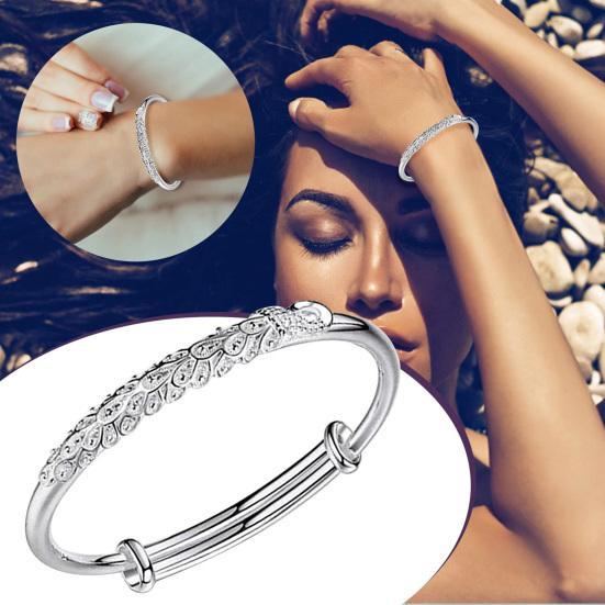 Women Bangle Copper Silver Color Curved Adjustable Smooth Polished Luster Wrist Jewelry Anniversary Birthday Gift Lightweight Bangle