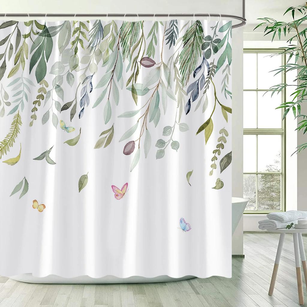 Butterfly Floral Shower Curtains Dandelion Watercolour Plant Flower Bird Rustic Spring Scenery Cloth Bath Curtain Bathroom Dec