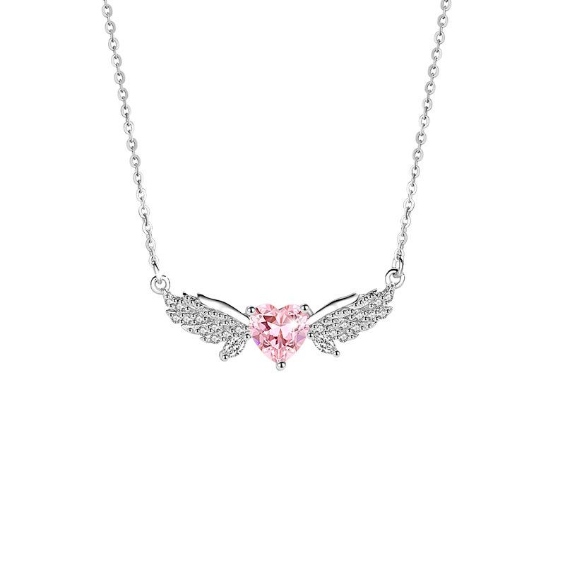 

925 Silver Wings Heart Pendant Necklace for Women , Crystal Decorated Angel Wing Love Necklace , Fashion Daily Wear Jewe 925 silver белый