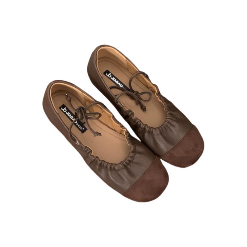 Spring and summer 2025 new gentle fairy style soft leather retro casual round head shallow mouth single shoes flat ballet shoes