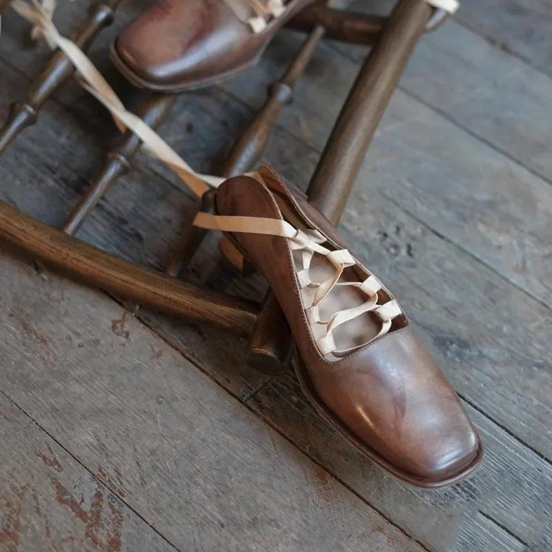 Vintage Damen Mary Jane Schuhe Schnürschuhe Ballerinas Klobige Absätze