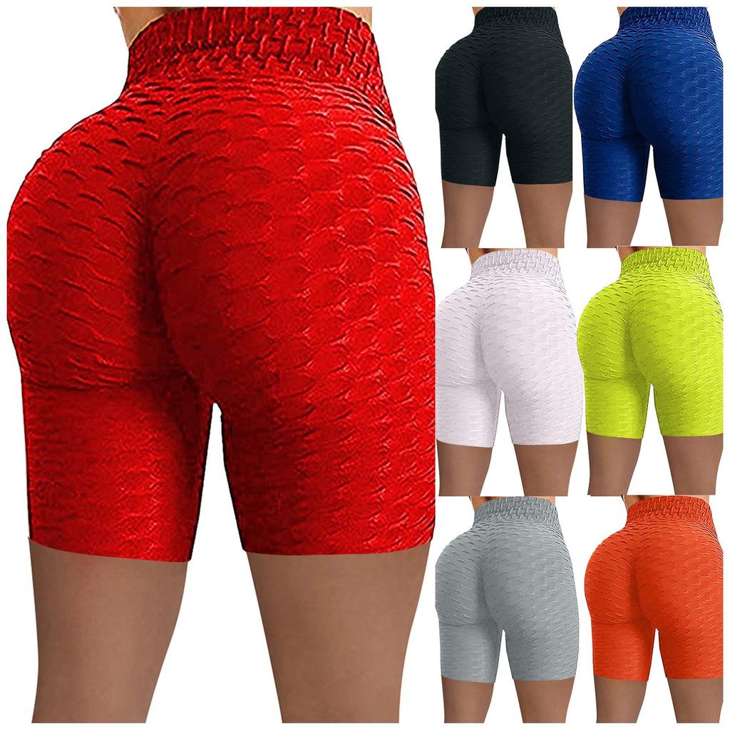 Women Wrinkled High Waist Hip Stretch Running Fitness Yoga Pants Biker Shorts