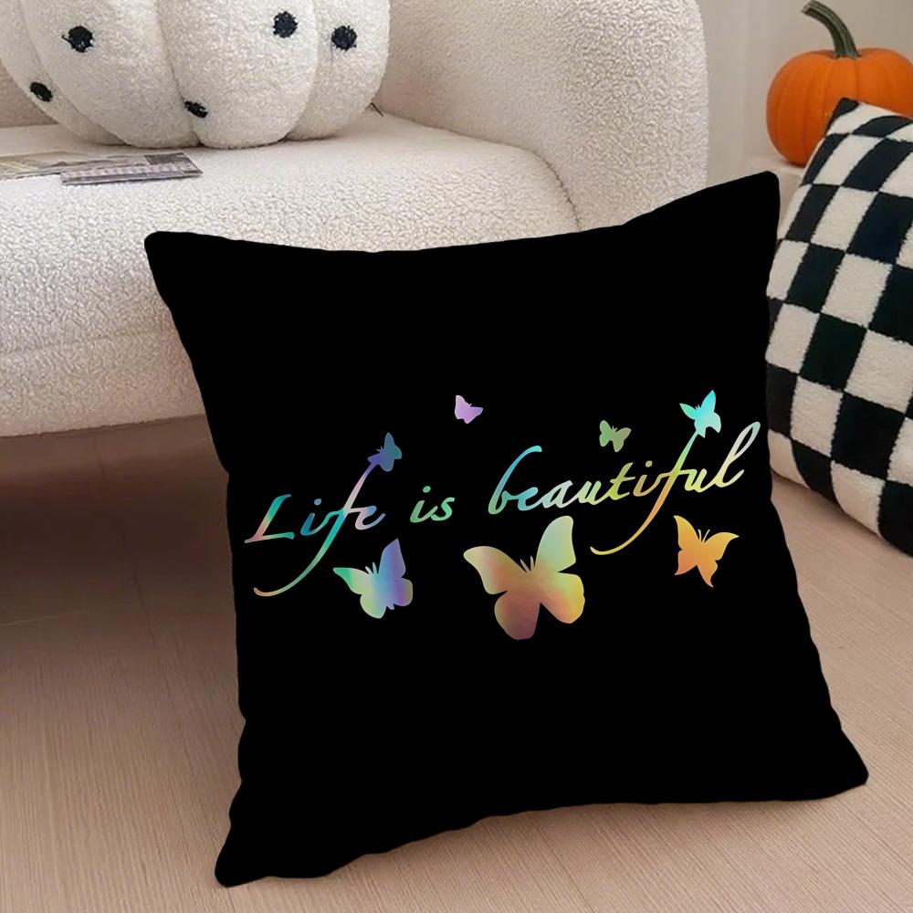 

Fashion LLife Is Beautiful Cushion Cover Throw Pillow Cover Hidden Button Durable Polyester Chair Cushion 30X30cm