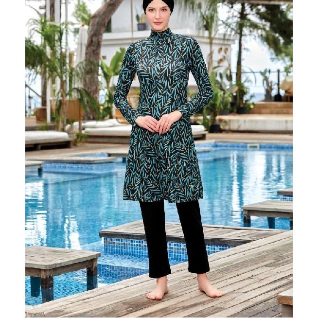 Summer modest swimwear set floral print - long sleeve tunic and full length leggings set - muslin swimwear - UV protection beachwear - summer burkini