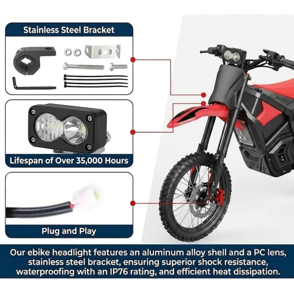Compatible Fit for Yozma IN 10 Dirt Pit Bike Dual-Beam Headlight, 20W LED Headlight 6500K Plug-Play Motorcycle Auxiliary Light