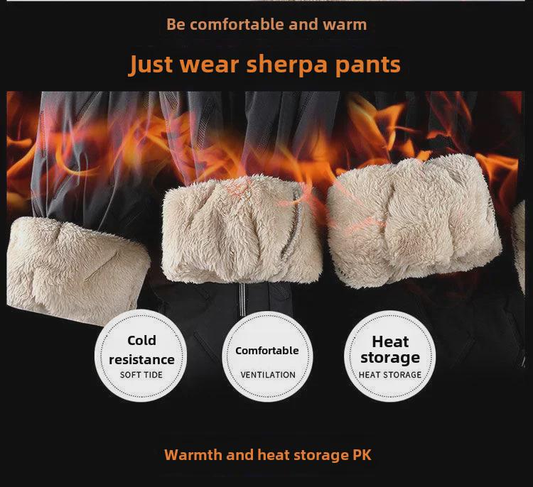 Herren Lammfellhose mit Samtfutter - Warm, Locker geschnitten, Gerade, Lässig mit Kordelzug, Winter/Herbst.
