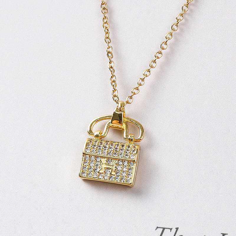 All-Match Titanium Steel H Bag Necklace - Advanced Design Clavicle Chain with Diamonds for Women - Perfect Gift for Girlfriends.