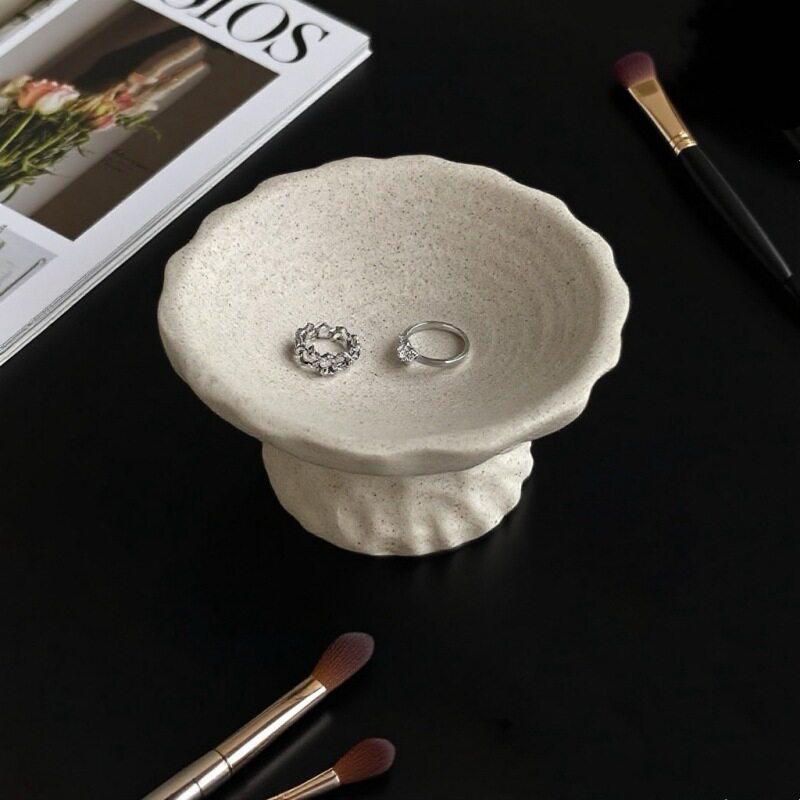 Creative Hand Pinched Wabi Sabi Ceramic Jewelry Tray, Ring Necklace Holder Storage Desktop Jewelry TrayMinimalist Entryway Vanit