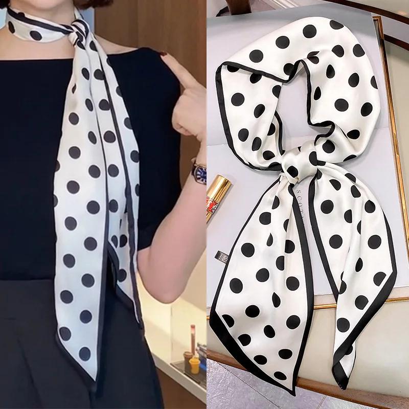 Mode Blauer Druck Seidenschal Damen Weicher Satin Pferdehaarband Schräges Halstuch Büro Hijab Stirnband Foulard Taschenbänder Geschenk