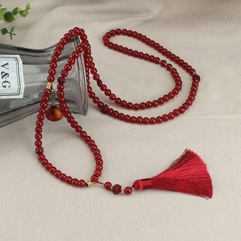 Chinese Style Tassel Beaded Necklace Ethnic Style Women Buddhist Buddha Meditation Necklace Cheongsam Sweater Chain Jewelry