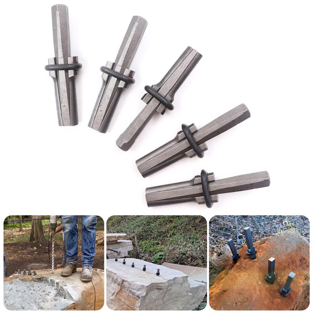 5Pcs Wedge and Feather Shims Heavy Duty Stone Splitting Tool for Concrete Rock Stone Splitter Marble Granite Hand Tools