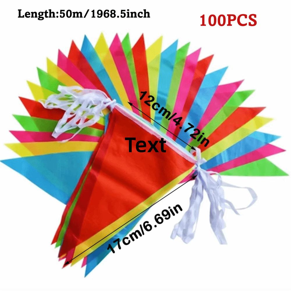 100Pcs Colorful Bunting Banner Dacron Triangle Flags New Pennant Banner Outdoor Decorations 12*17cm