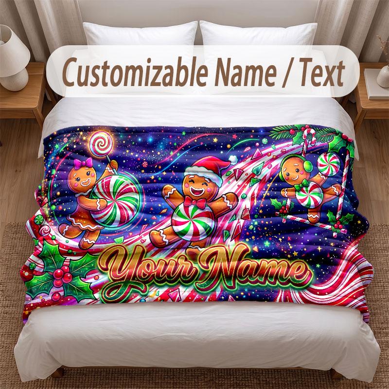 Christmas Theme Soft Blanket Personalized Custom Name Text Print Warm Blanket Home Sofa Bedroom Decor