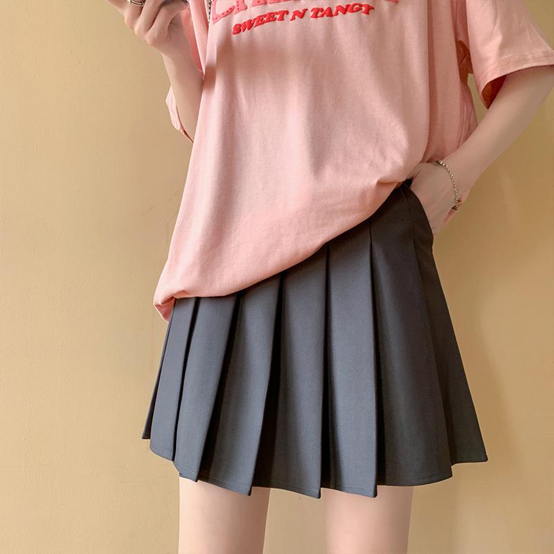 

Black High-Waist Pleated Skirt with Pockets for Women, Summer 2025 Slim Fit College Style S сірий колір