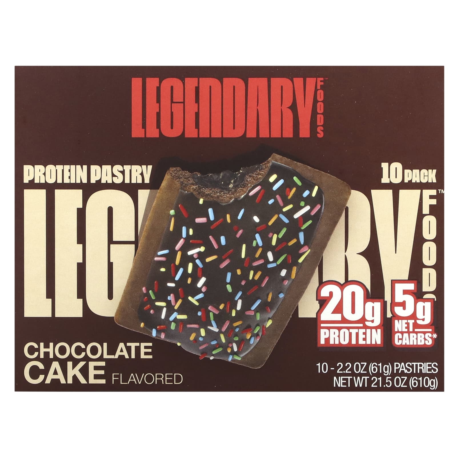 

Protein Pastry, Chocolate Cake, 10 Packs, 61G (2.2Oz) Each