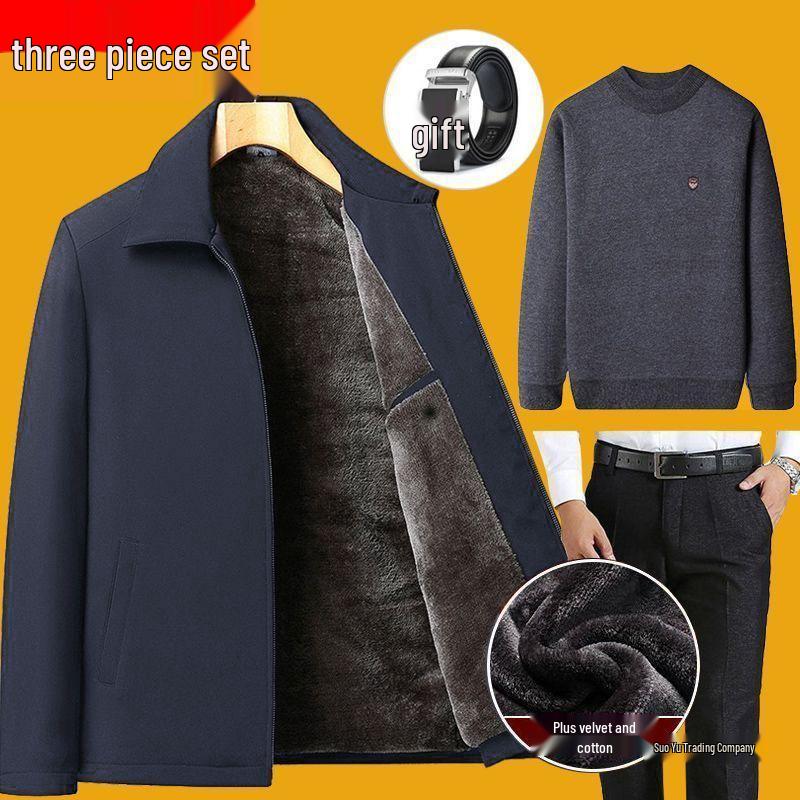 Dad's Autumn/Winter Cotton Jacket for Elderly Men (50-70) with Velvet Lining