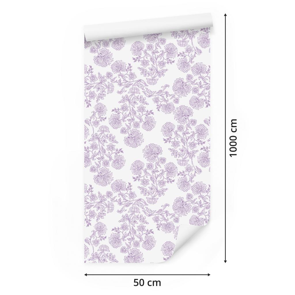 Wallpaper Flowers White, Light Gray and Lavender for Living Room and Bedroom 50x1000