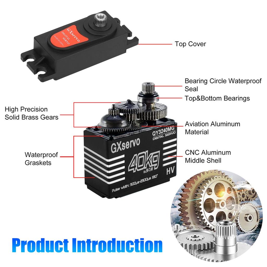 Metal Gear Waterproof Digital Servo Waterproof Aluminum Alloy Case High Torque Speed for RC Car Truck Crawler Boat DIY 40KG