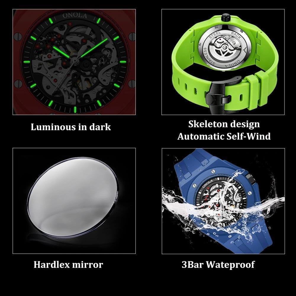 Hollow Automatic Skeleton Watches for Men Sport Visible Mechanical Movement Luminous Watch Waterproof Silicone Strap