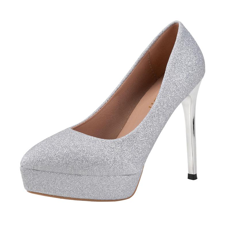 Thin Heel Shoes Summer New Pointed Head Shallow Mouth Glitter Set Foot Waterproof Platform Anti-slip Wear-resistant High Heels