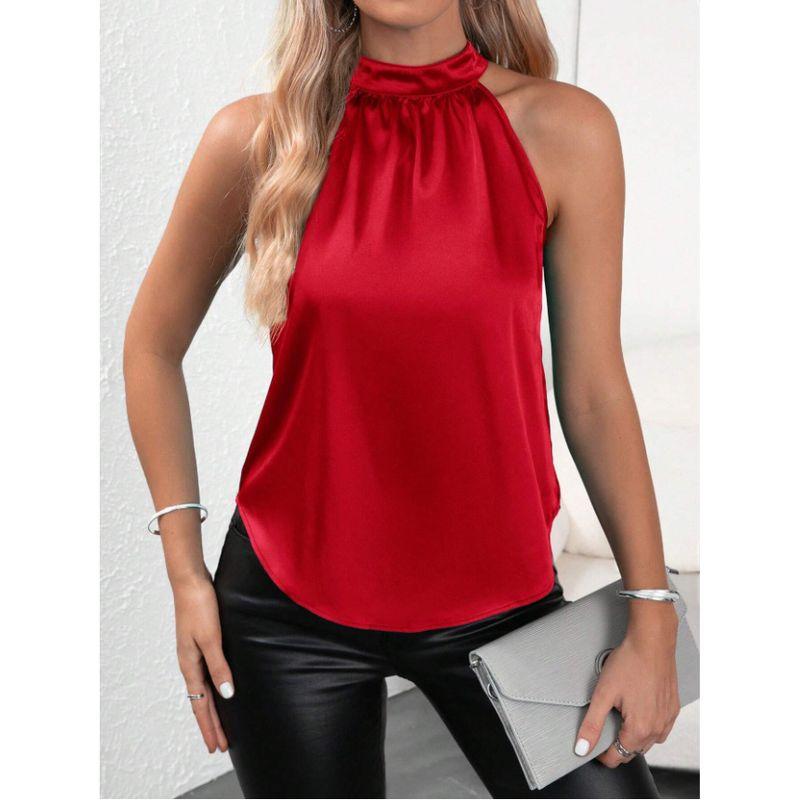 Hanging Neck Vest2024 European American Summer New Women's Satin Pure Color off-Shoulder Halter Vest