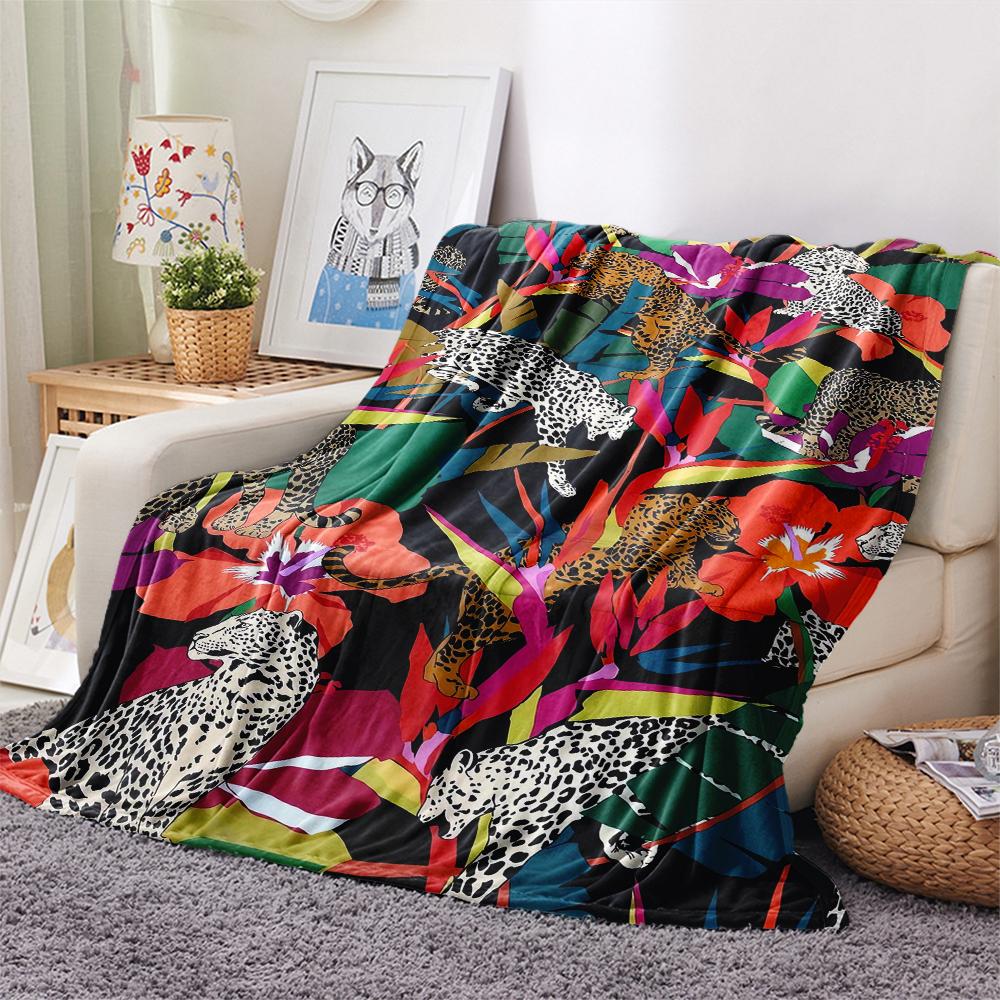 1Pc Jungle Leopard Print Flannel Blanket, High Quality Comfortable for All Seasons, Home Decor, Warmth and Comfort, Perfect for Christmas Gifts