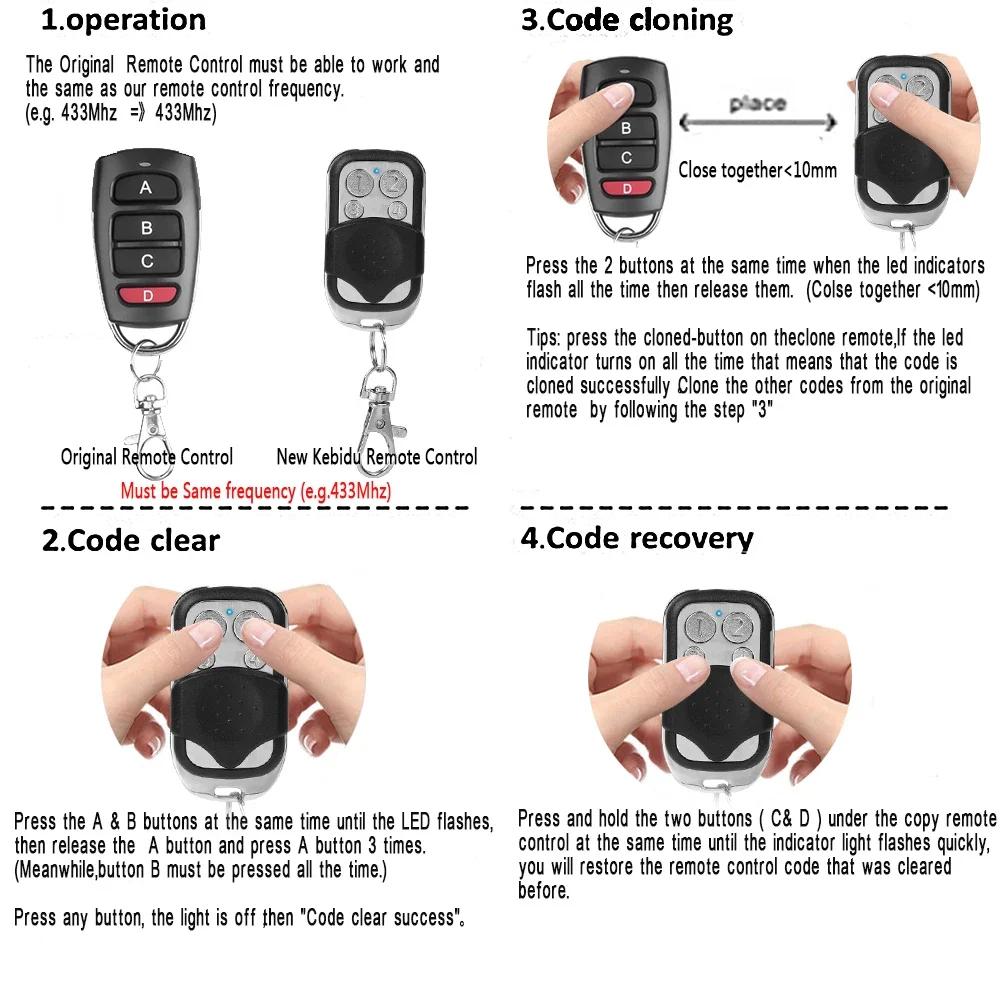Remote Control 433MHz Car Key Garage Door Gate Opener Remote Control Duplicator Clone Cloning Code 4-Button Transmitter