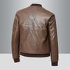 Large size men's leather jacket spring and autumn young men's leather jacket trend embroidered middle-aged men's leather jacket