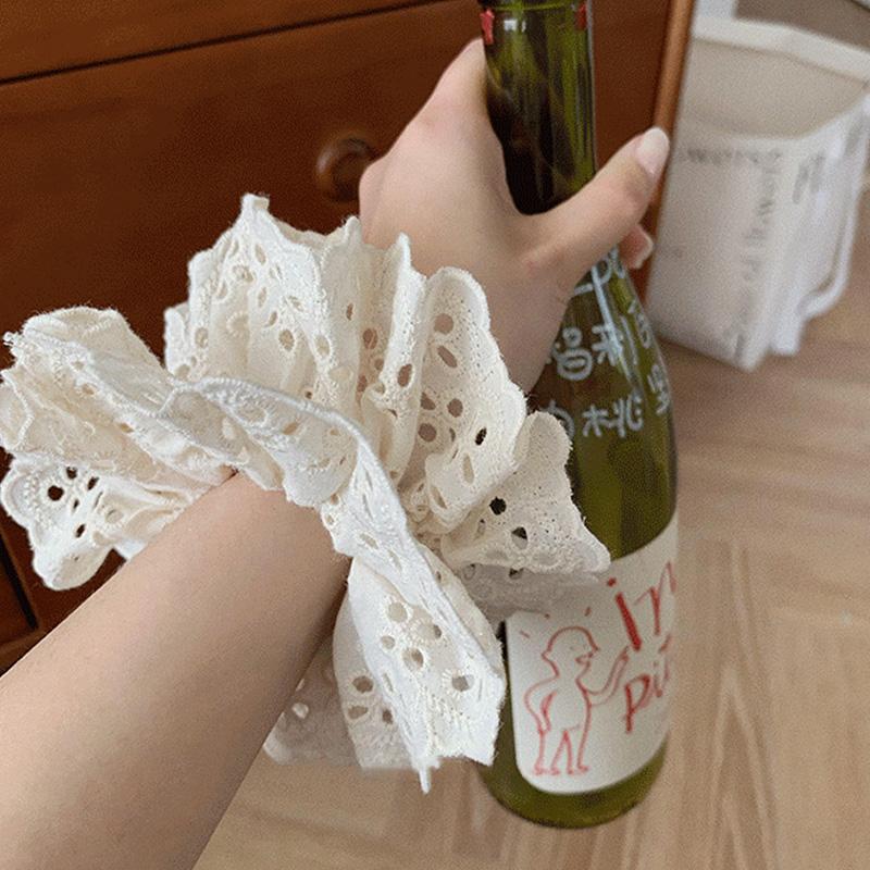 Korean Women Girl Lace Bow Elastic Hair Scrunchies Sweet Flower Print Hair Rim Bands Cute Ponytail Hair Accessories