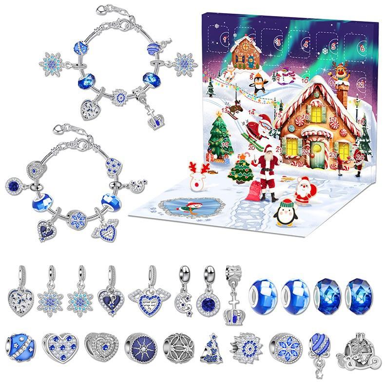 24pcs Christmas Advent Calendar Bracelet Set Christmas Countdown Advent Calendar Charm Bracelets 24 Days DIY Xmas Bracelets Set